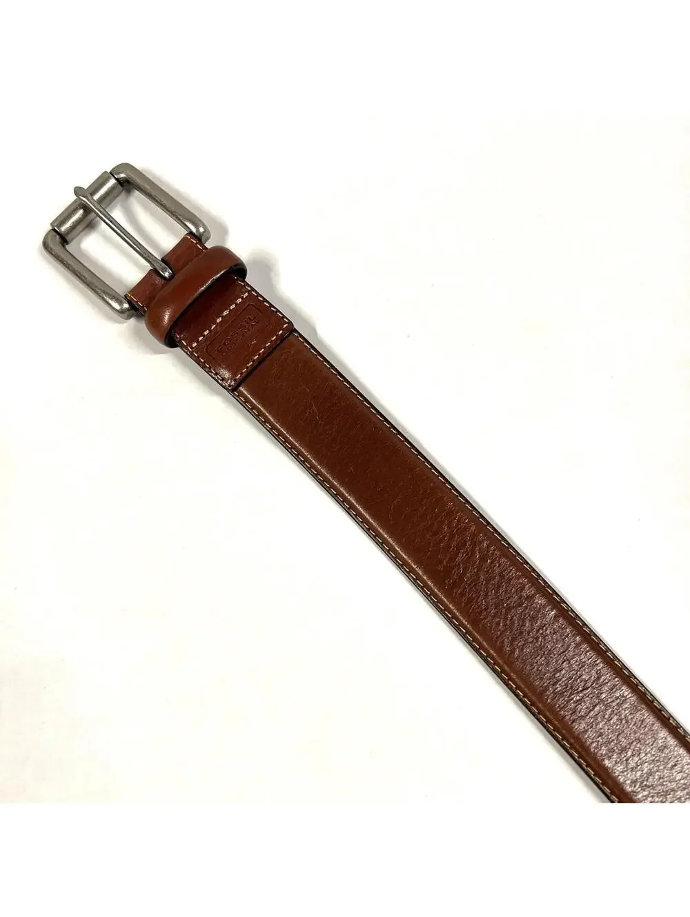 Fossil Original Genuine Leather Belt MB3507201 Brown Men’s Sz 44 Silver Buckle